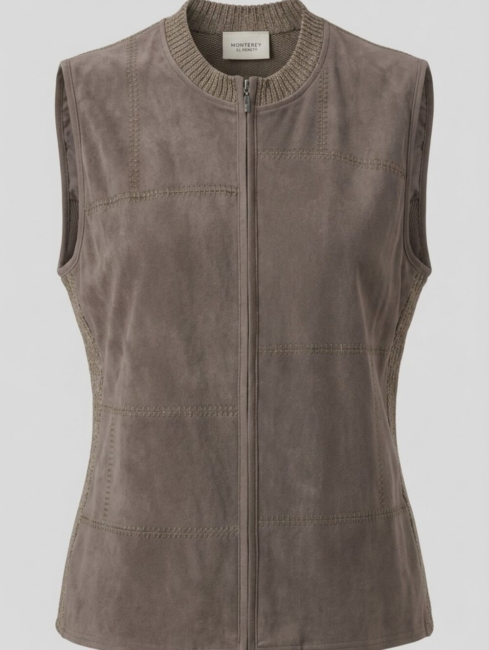 Monterey By Koret Plus Size Faux Suede Knit Dark Green Full Zip Women Vest 18W